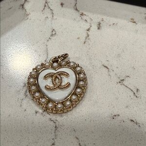 CC upcycled Gold and Cream Heart pendant with Pearls